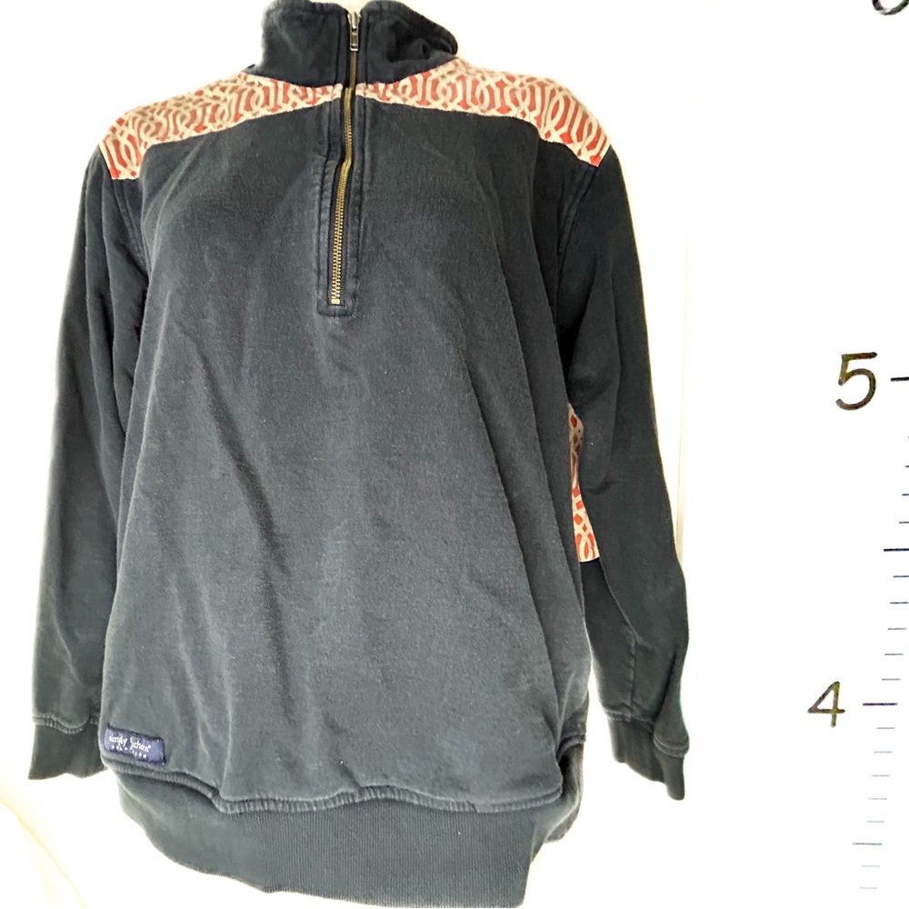 Simply Southern Half Zip Cotton Dark Blue Orange Accents Logo Jacket Small.